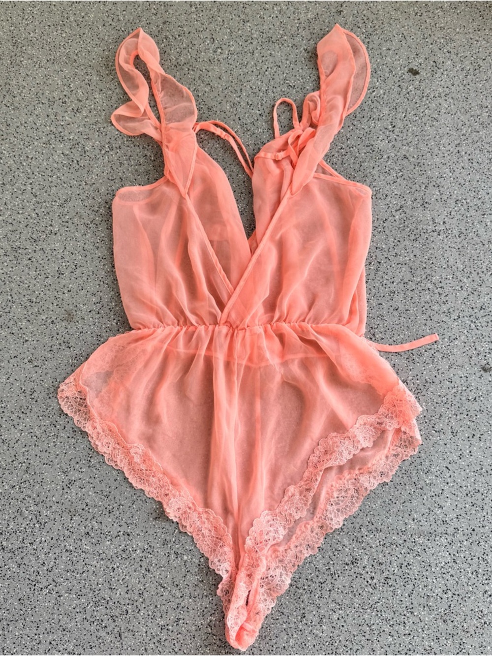 Victoria's Secret Coral Sheer Lace Ruffle Teddy